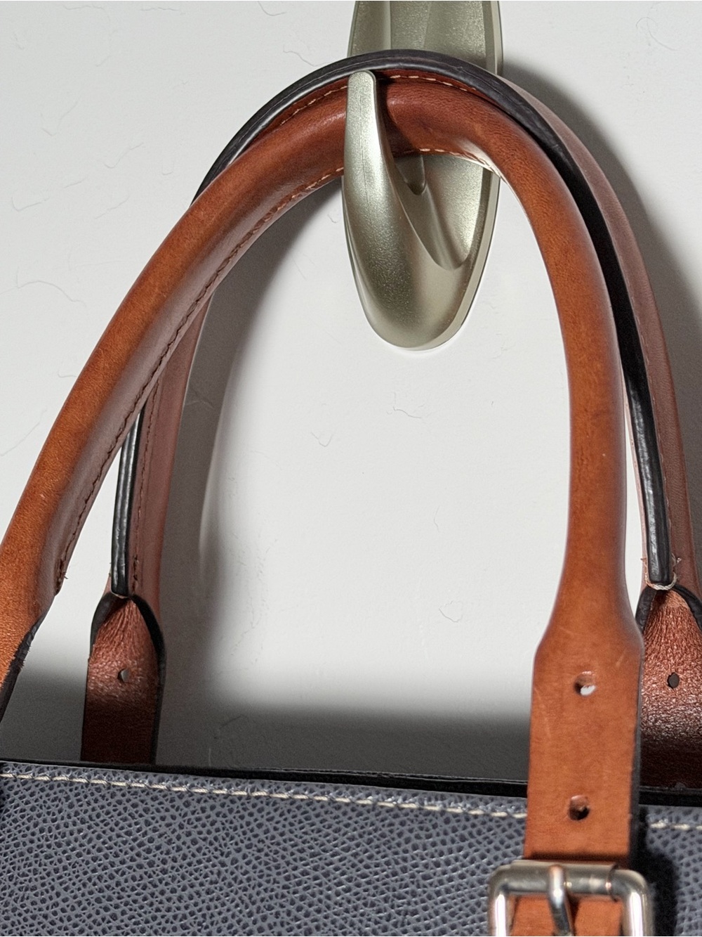 Dooney & Bourke Charcoal Leather Brief Tote with Tan Trim - Picture 7 of 16